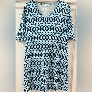 PRELOVED SZ L Lulu-B Blue and White Geometric Tunic top/mini dress